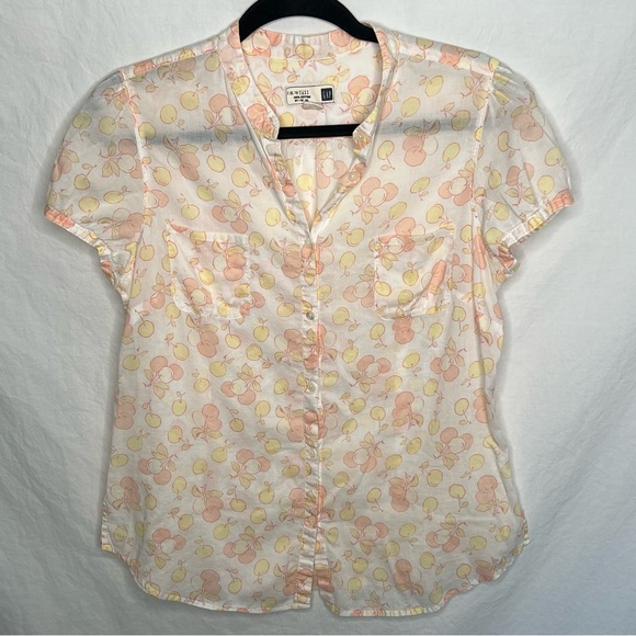 GAP Tops - GAP Y2K Sheer Button Up Top Off White Cherries Fruit Blouse Cotton Sz 10 Cap Slv